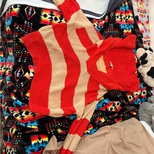 J. Crew Red and Beige Striped Cowl-Neck Sweater